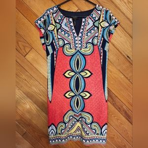 Laundry by Shelli Segal red and multicolored geometric short sleeved xs dress